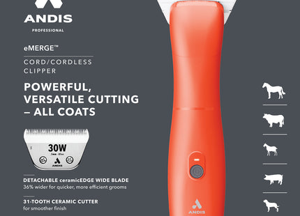 Andis eMERGE Single Speed Cordless a5 Style Clipper - Orange W/30W